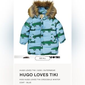 HUGO LOVES TIKI KIDS CROCODILE WINTER Coat In blue. Size 8 Unisex. MSRP $304